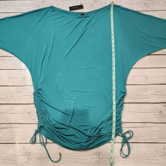 NWT Natori Blouse Mongolia Blue Oversized Gold Side Ties Size Small - Picture 6 of 13